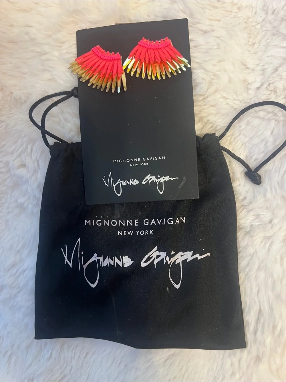Mignonne Gavigan Hot Pink and Gold Fan Fringe Earrings